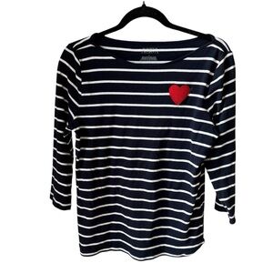 Talbots Navy and White Striped Long Sleeve Tee with Red Heart